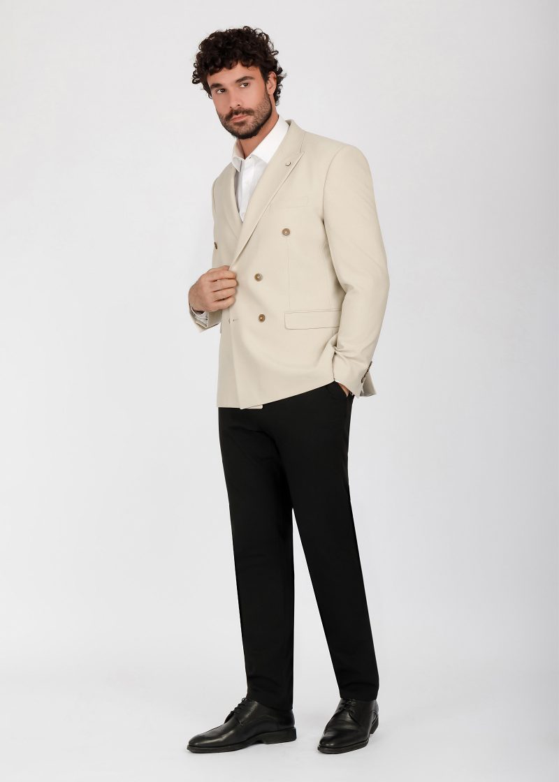 JK42SF04M041-Beige-028-3 Double-Breasted Peak Lapel Suit – Slim Fit