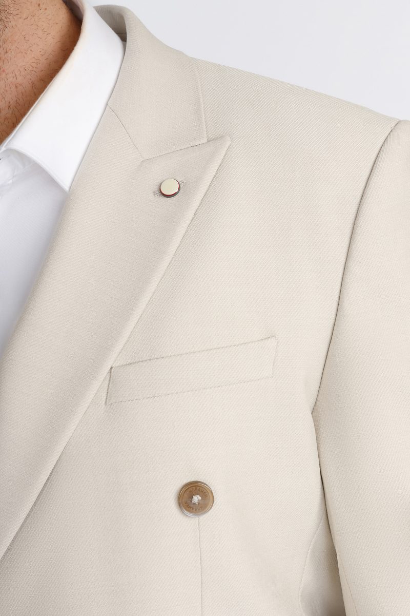 JK42SF04M041-Beige-028-5 Double-Breasted Peak Lapel Suit – Slim Fit