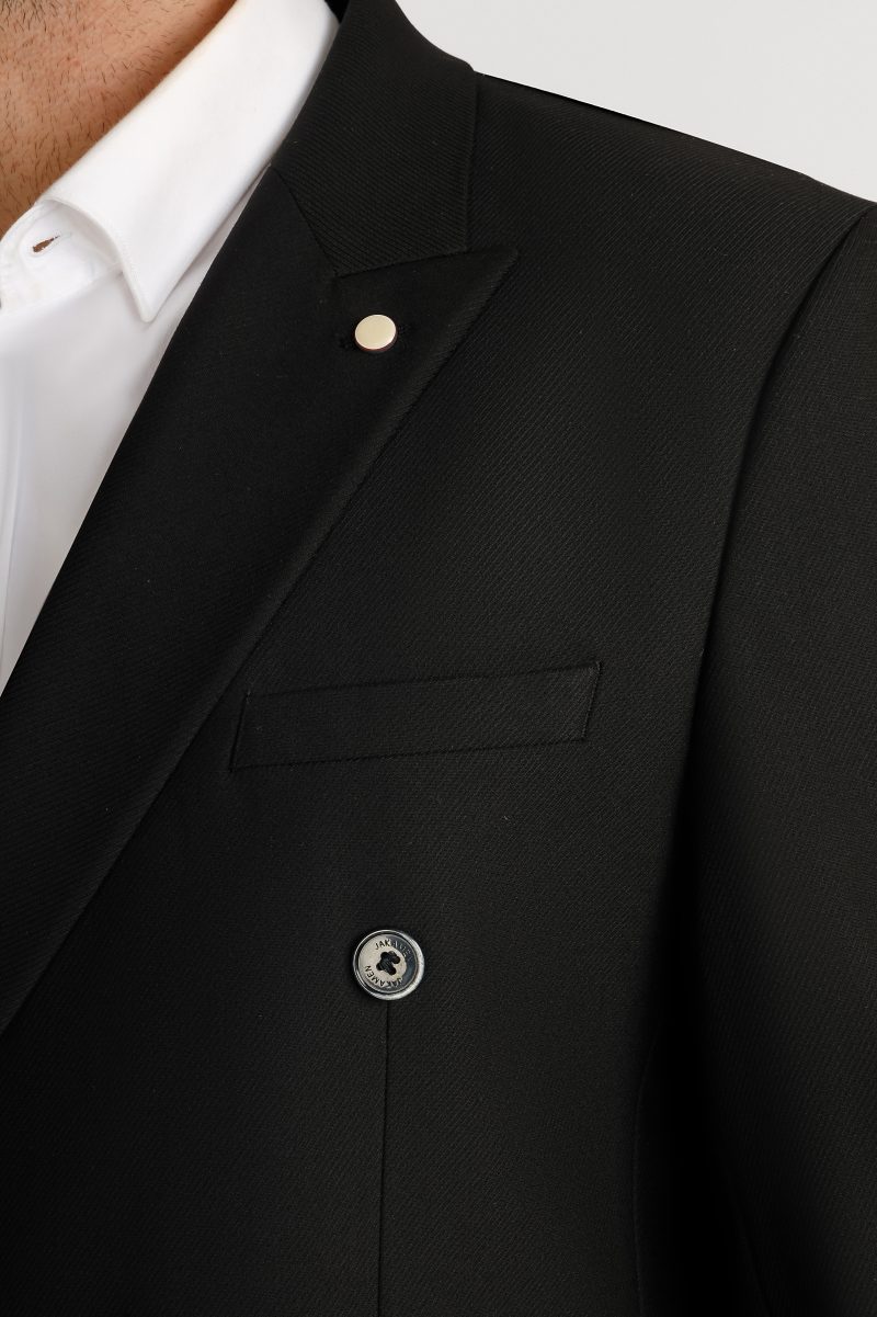 JK42SF04M041-Black-001-2 Double-Breasted Peak Lapel Suit – Slim Fit