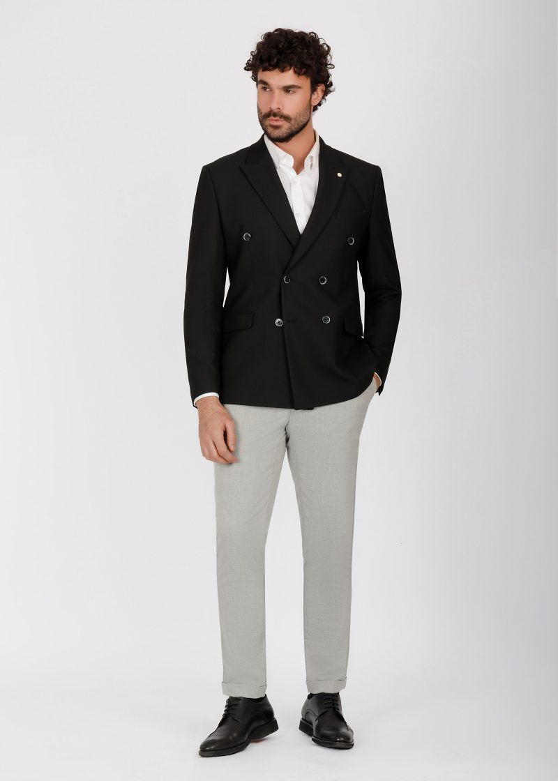 JK42SF04M041-Black-001-5 Double-Breasted Peak Lapel Suit – Slim Fit