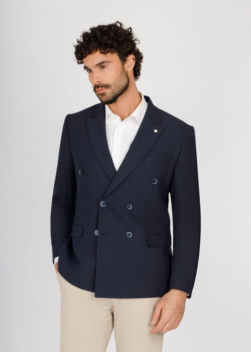 JK42SF04M041-Navy-002-1 Double-Breasted Peak Lapel Suit – Slim Fit