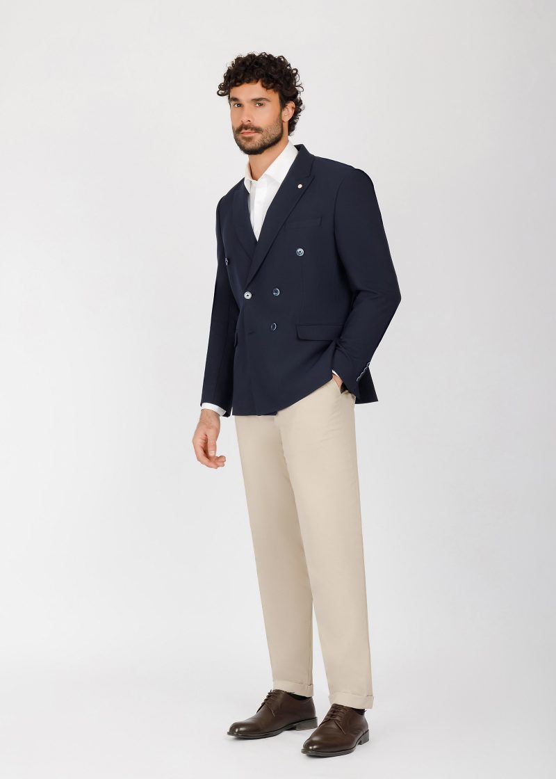 JK42SF04M041-Navy-002-4 Double-Breasted Peak Lapel Suit – Slim Fit
