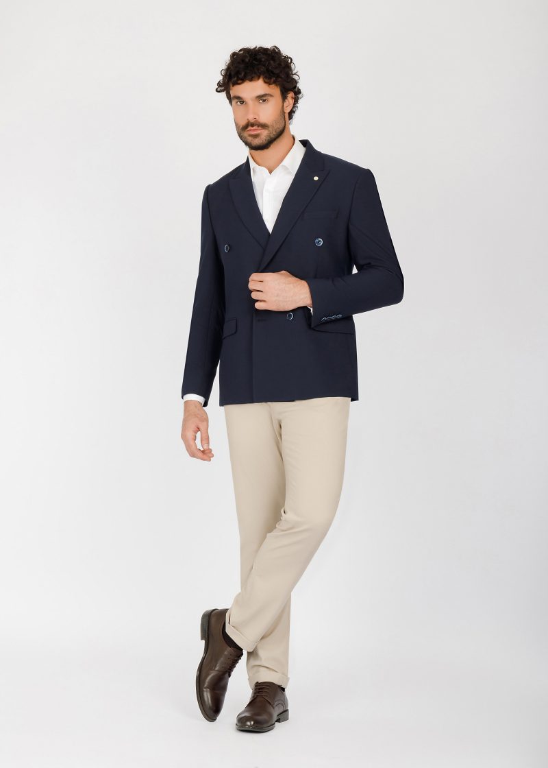 JK42SF04M041-Navy-002-5 Double-Breasted Peak Lapel Suit – Slim Fit