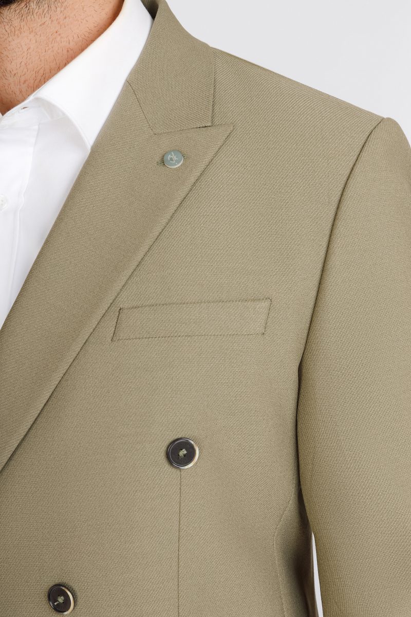 JK42SF04M041-Olive-523-2 Double-Breasted Peak Lapel Suit – Slim Fit