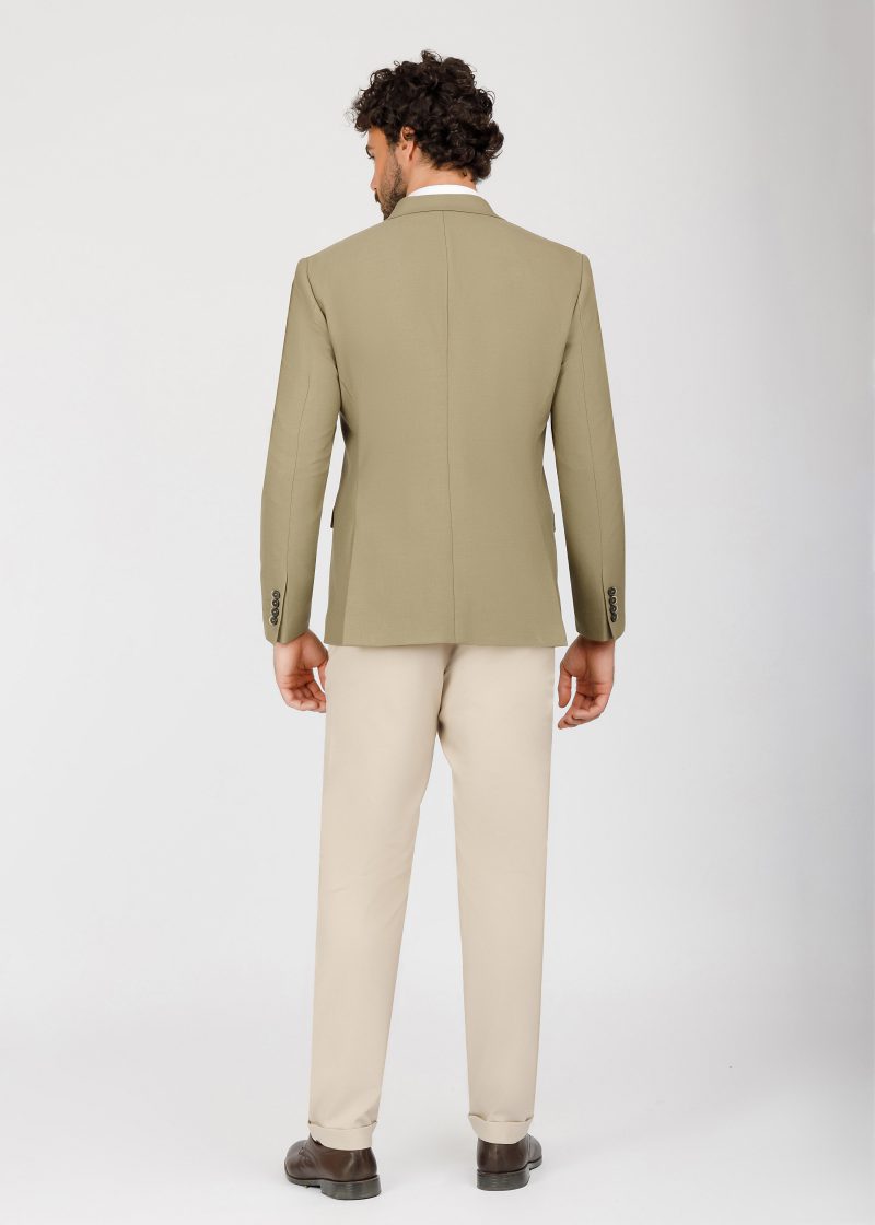 JK42SF04M041-Olive-523-6 Double-Breasted Peak Lapel Suit – Slim Fit