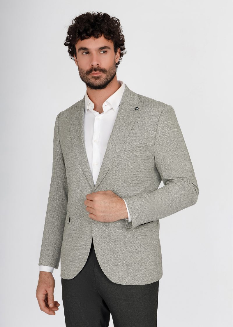 SK41SF04M002-Black-grey-001-1 Slim Fit Linen Textured Blazer
