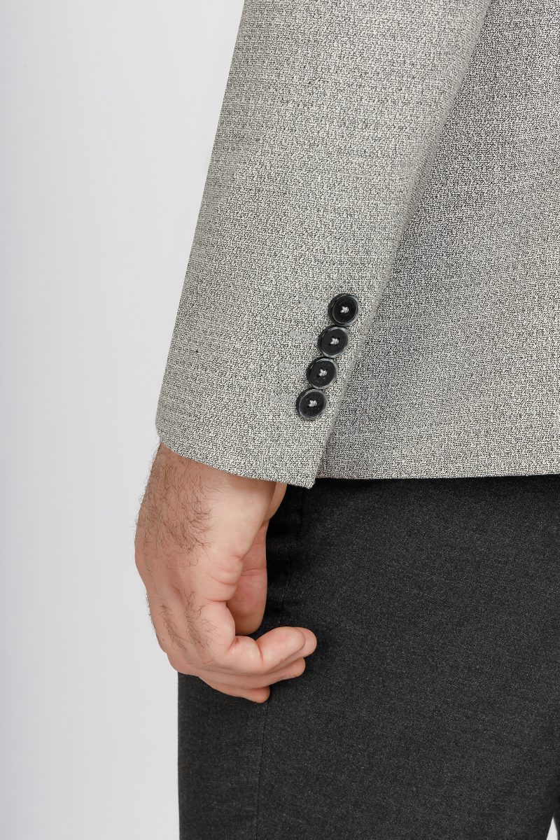 SK41SF04M002-Black-grey-001-3 Slim Fit Linen Textured Blazer