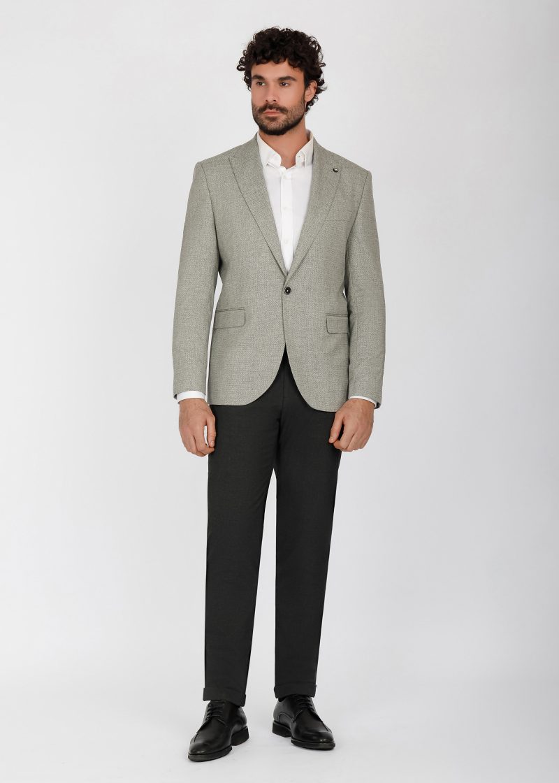 SK41SF04M002-Black-grey-001-4 Slim Fit Linen Textured Blazer
