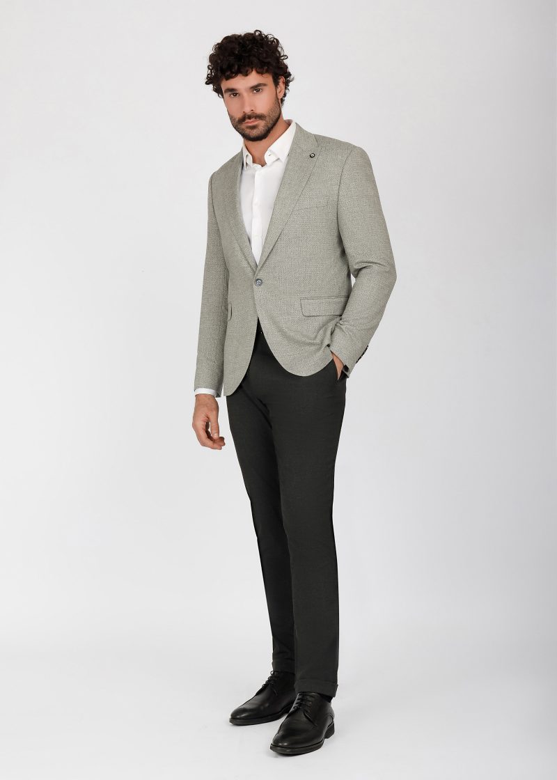 SK41SF04M002-Black-grey-001-5 Slim Fit Linen Textured Blazer