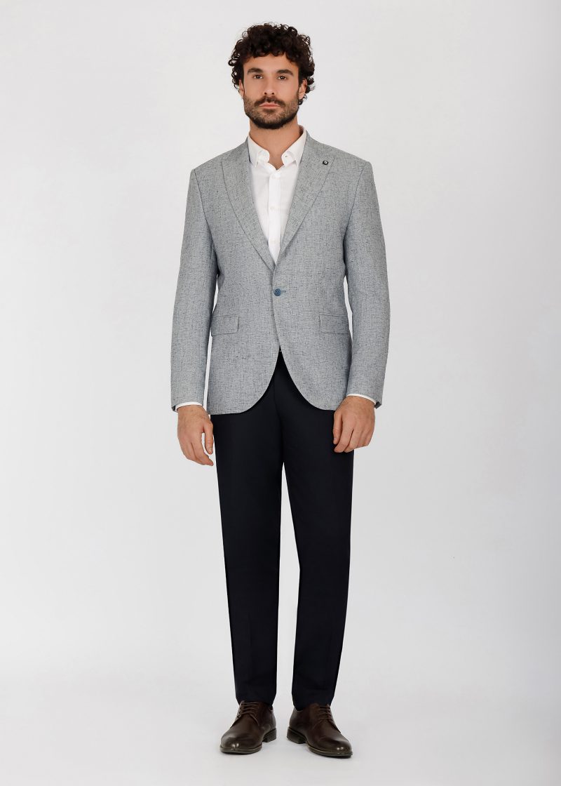 SK41SF04M002-Blue-navy-006-4 Slim Fit Linen Textured Blazer