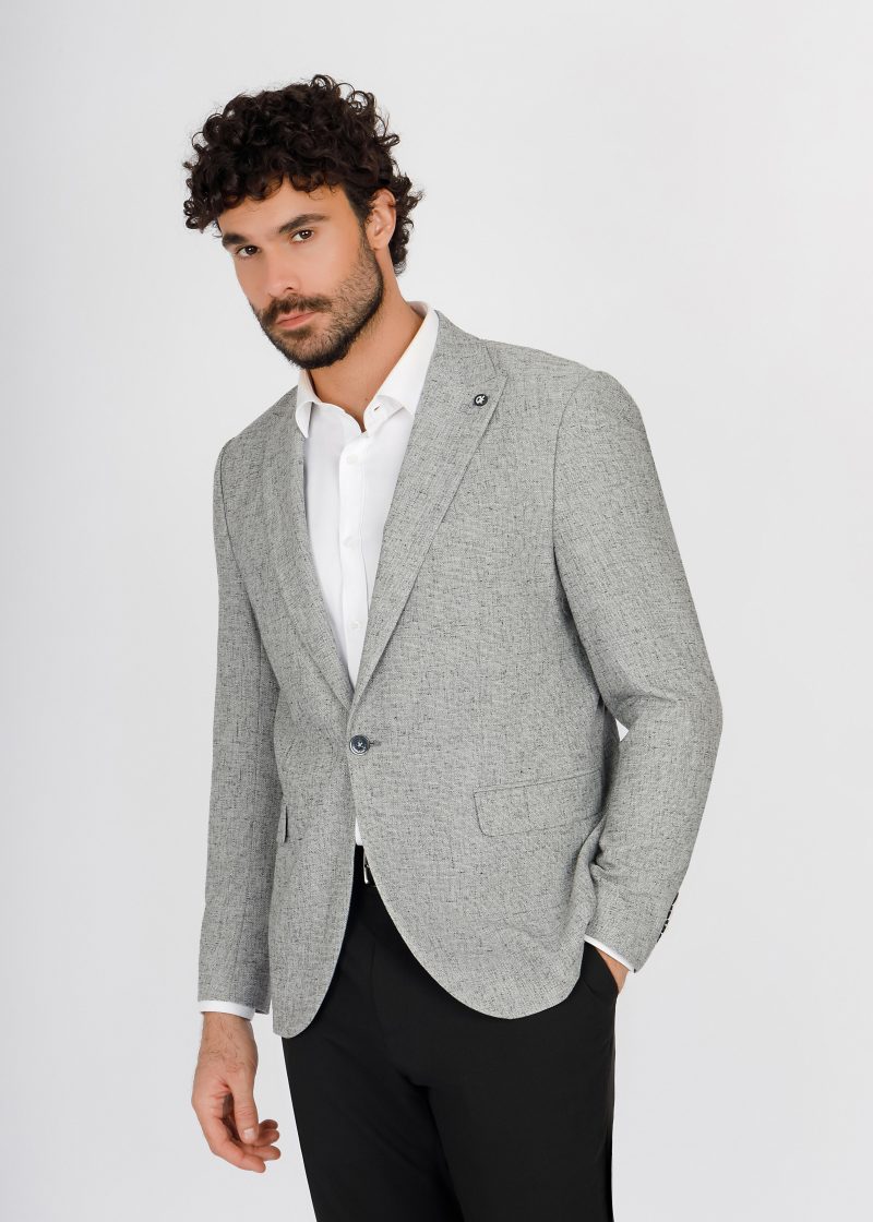 SK41SF04M002-Grey-black-014-1-1 Slim Fit Linen Textured Blazer