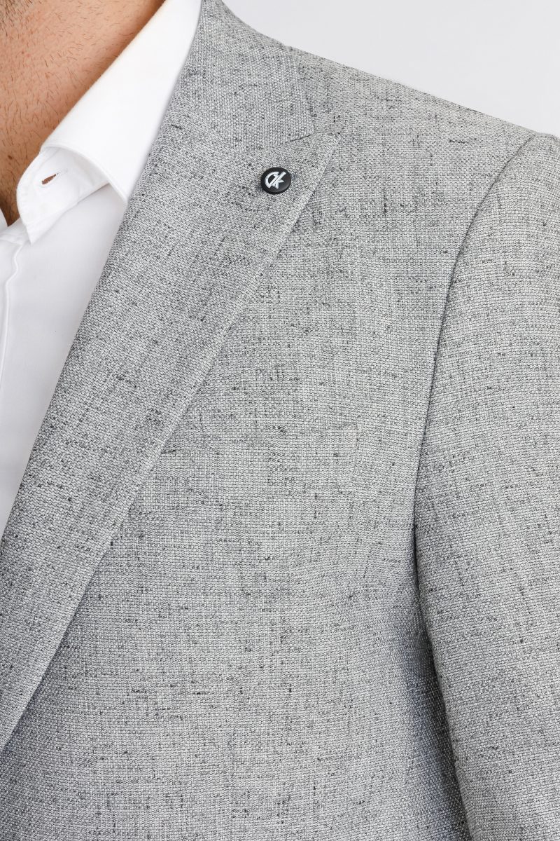 SK41SF04M002-Grey-black-014-2-1 Slim Fit Linen Textured Blazer