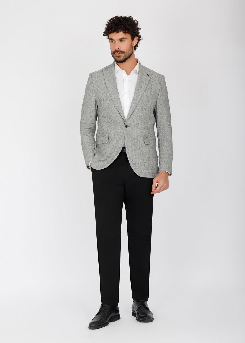 SK41SF04M002-Grey-black-014-4-1 Slim Fit Linen Textured Blazer