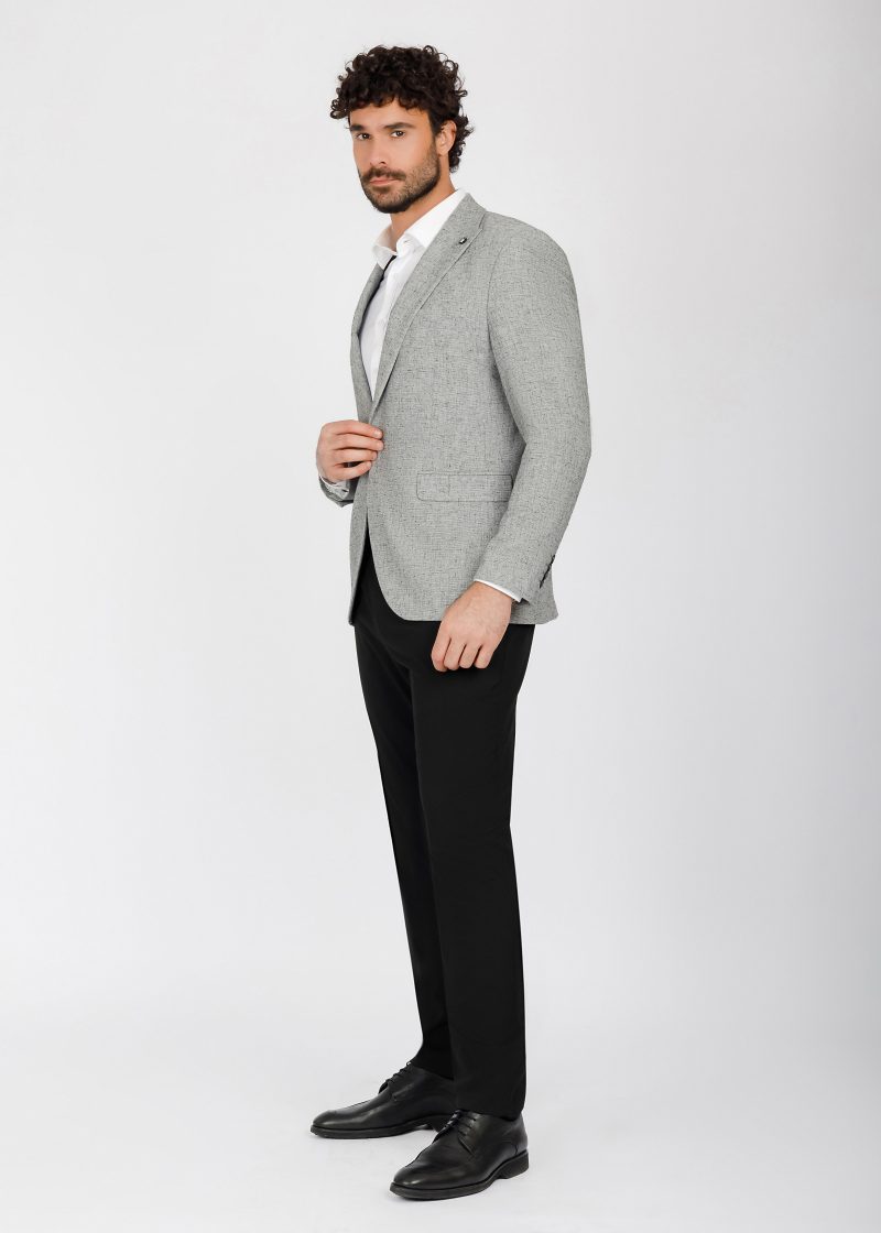 SK41SF04M002-Grey-black-014-5-1 Slim Fit Linen Textured Blazer