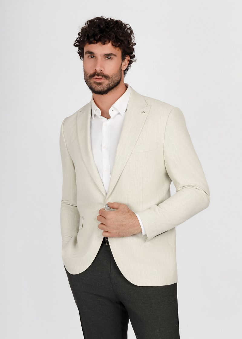 SK41SF04M002-Light-greige-028-1 Slim Fit Linen Textured Blazer