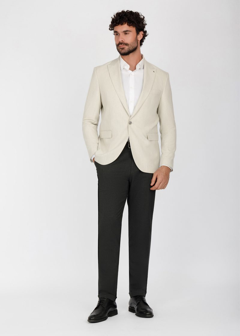 SK41SF04M002-Light-greige-028-4 Slim Fit Linen Textured Blazer