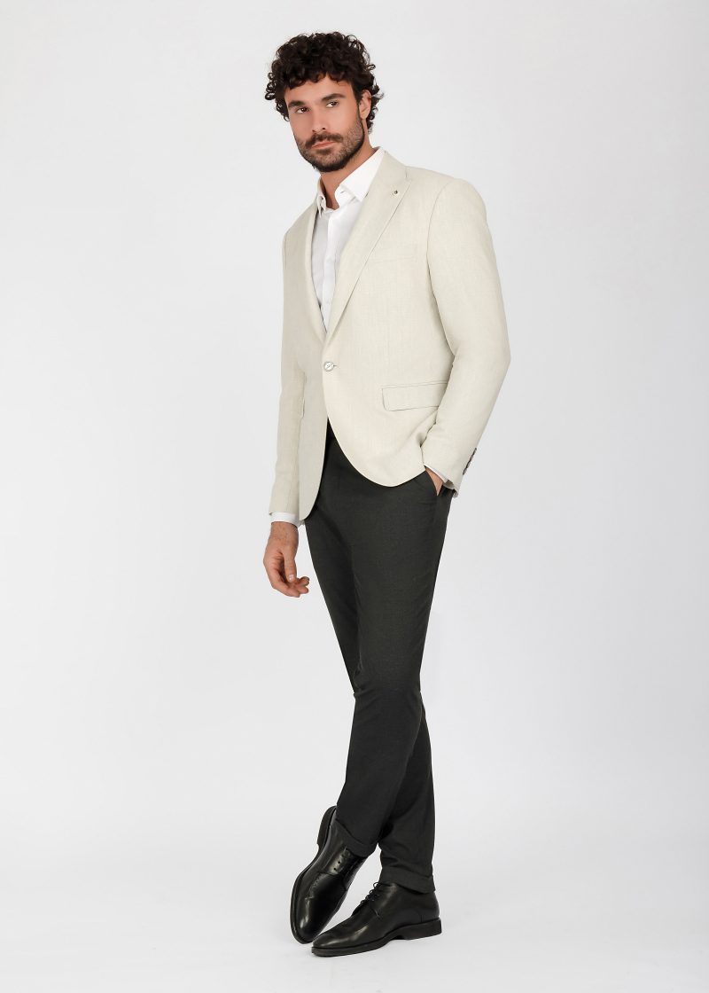 SK41SF04M002-Light-greige-028-5 Slim Fit Linen Textured Blazer