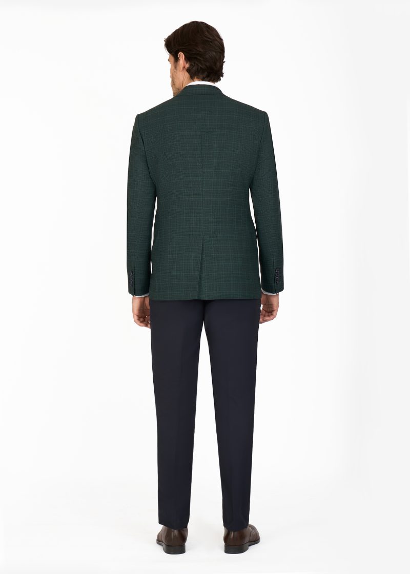 SK42SF02M017-Green-107-3 Checked Peak Lapel Slim Fit Vest Suit