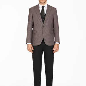 Checked Peak Lapel Slim Fit Vest Suit