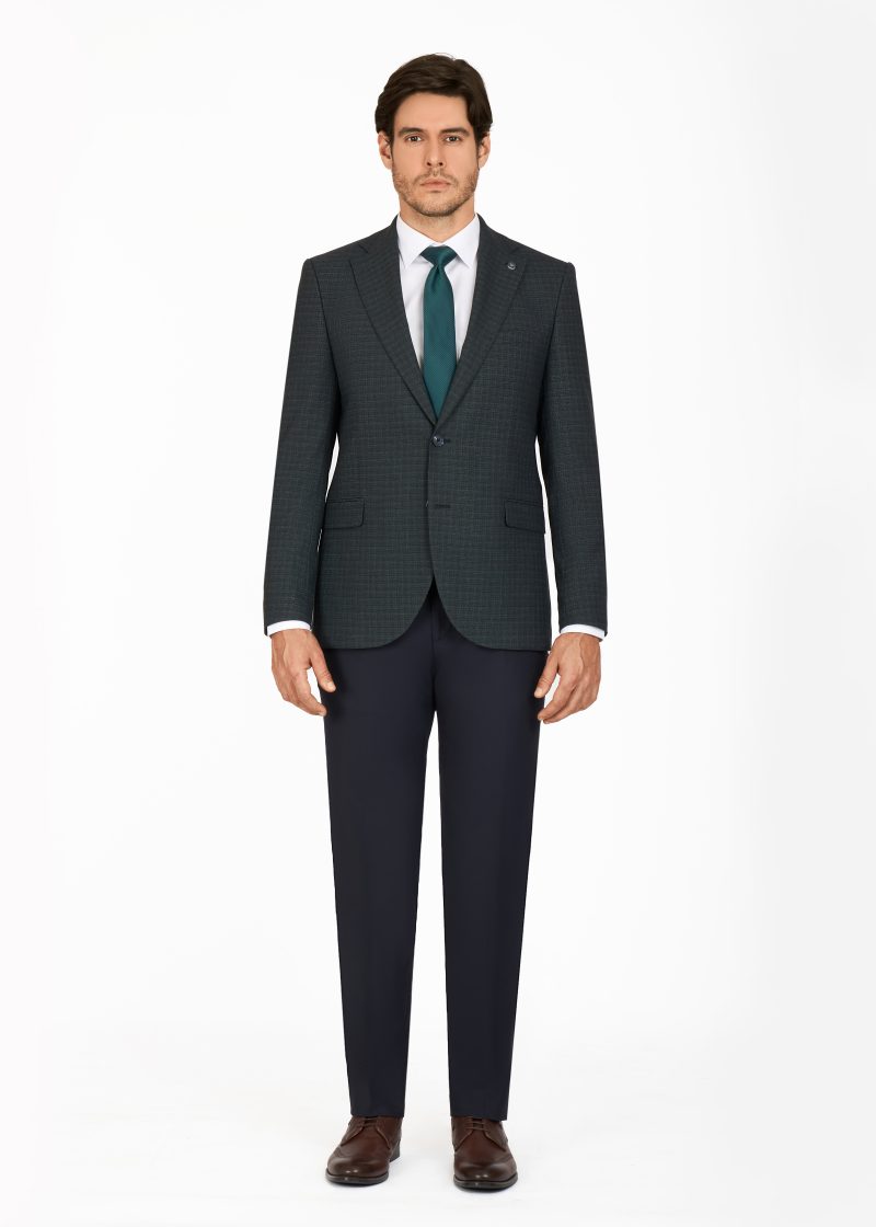 SK42SF02M018-Green-navy-107-1 Notch Lapel Slim Fit Mismatched Suit