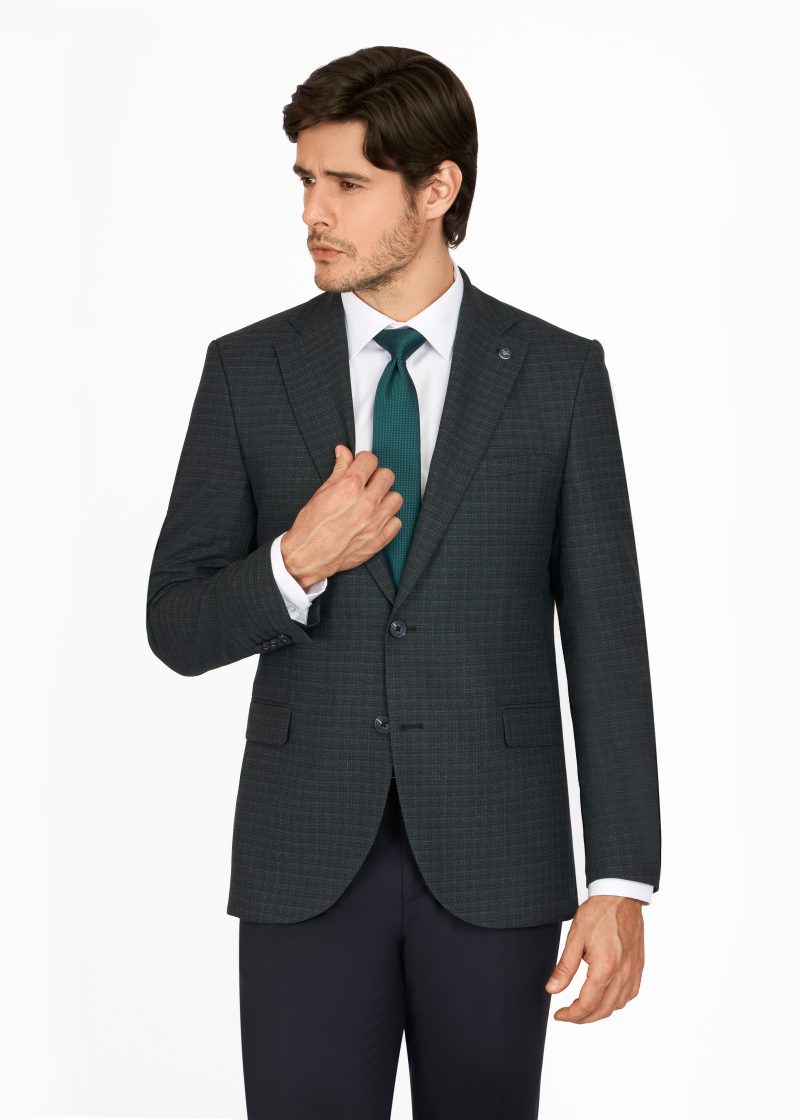 SK42SF02M018-Green-navy-107-4 Notch Lapel Slim Fit Mismatched Suit