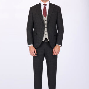 Slim Fit Suit with Notch Lapel & Combined Detailing