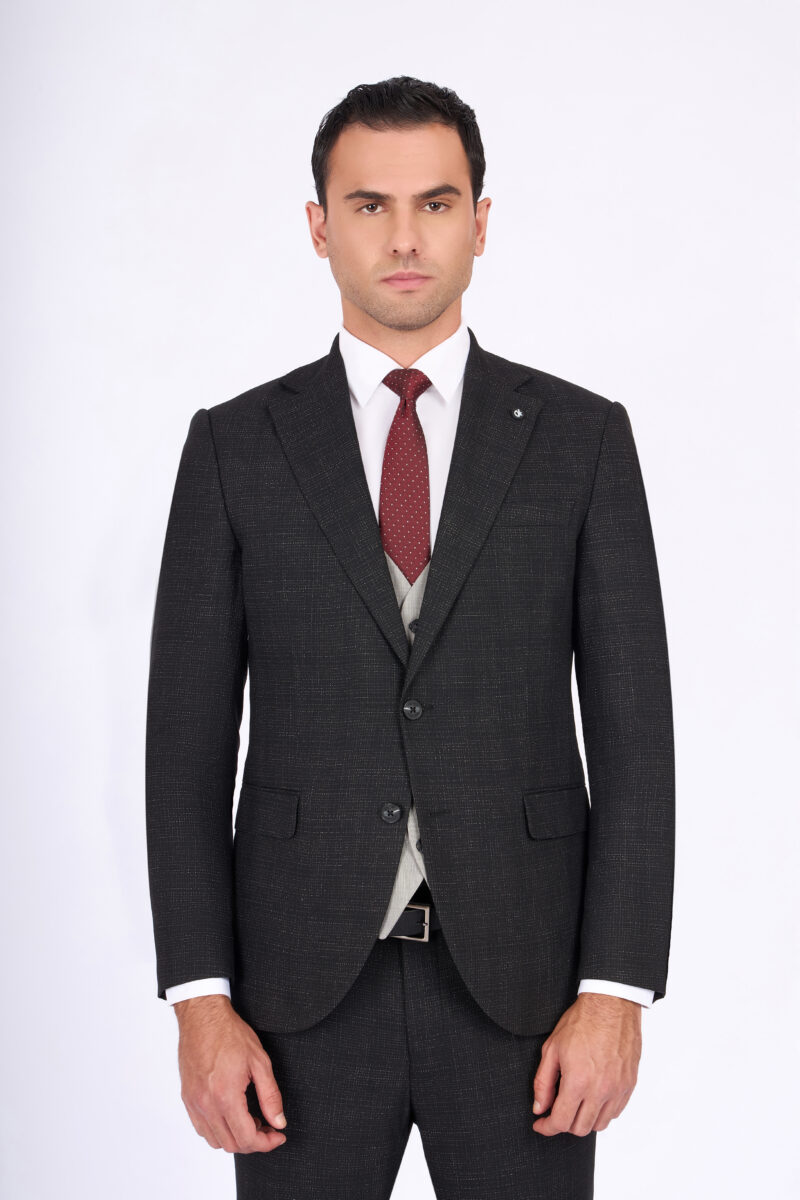 Slim Fit Suit with Notch Lapel & Combined Detailing