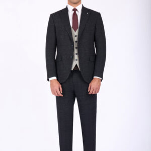 Slim Fit Suit with Notch Lapel & Combined Detailing