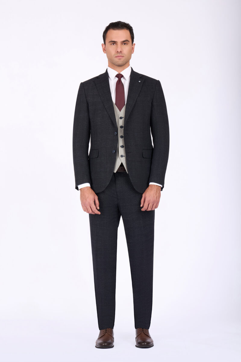 Slim Fit Suit with Notch Lapel & Combined Detailing