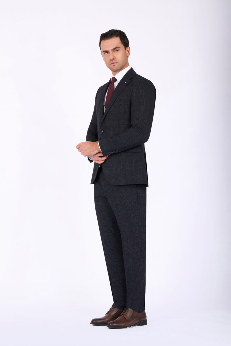 Slim Fit Suit with Notch Lapel & Combined Detailing