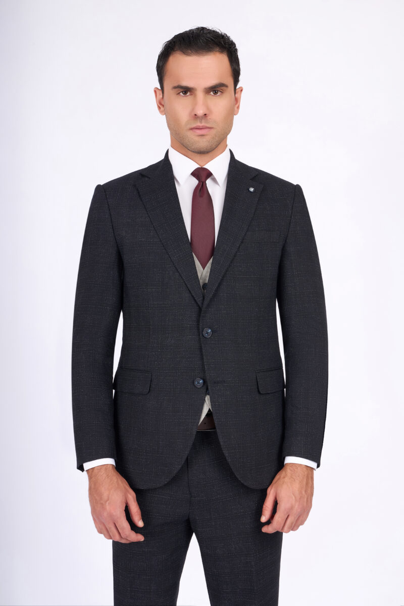 Slim Fit Suit with Notch Lapel & Combined Detailing
