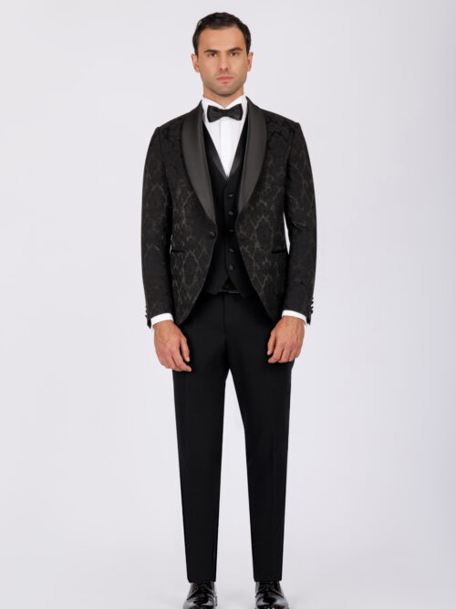 Brocade Wedding Suit with Shawl Satin Lapel