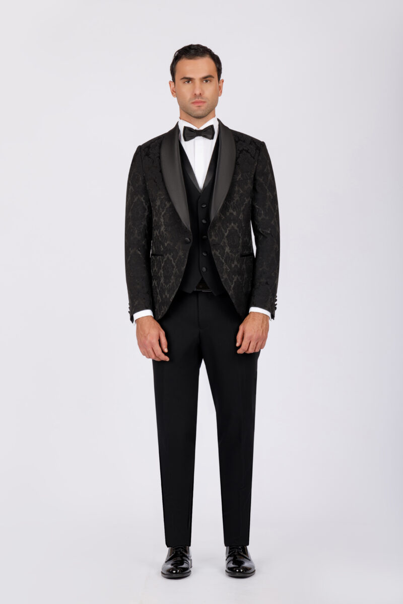 Brocade Wedding Suit with Shawl Satin Lapel