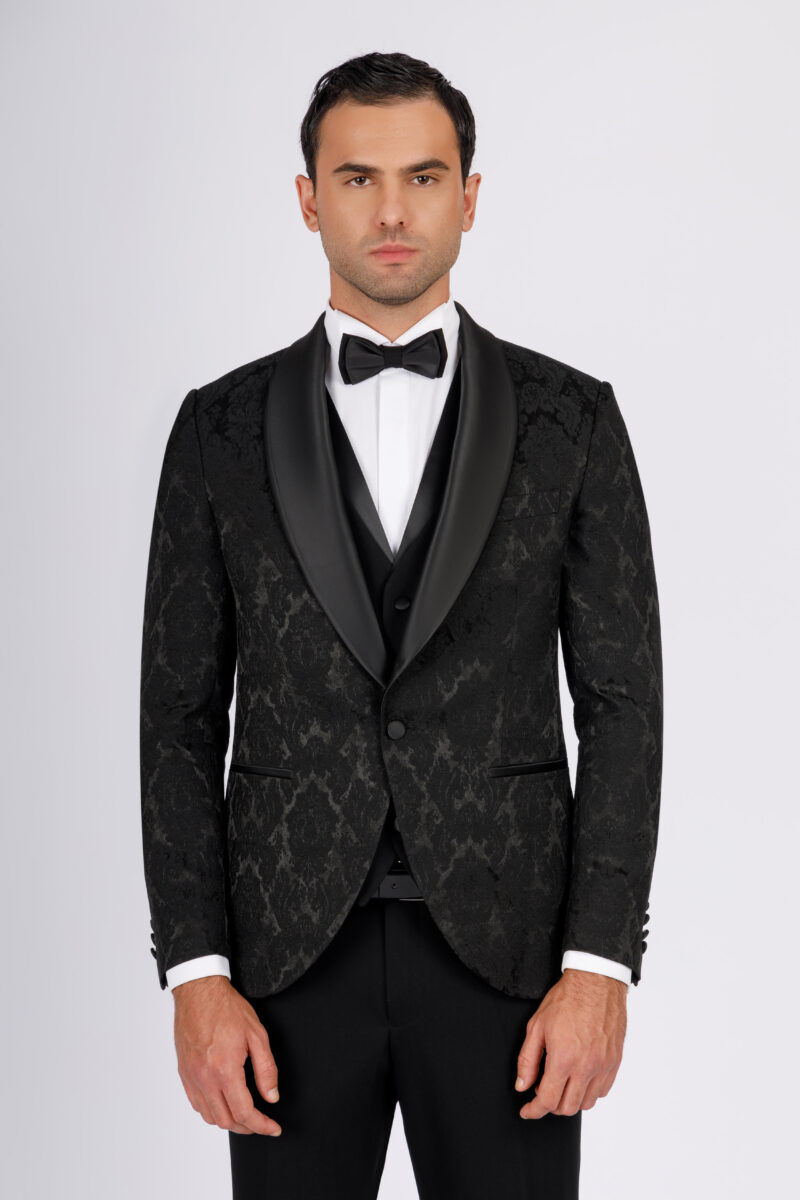 Brocade Wedding Suit with Shawl Satin Lapel