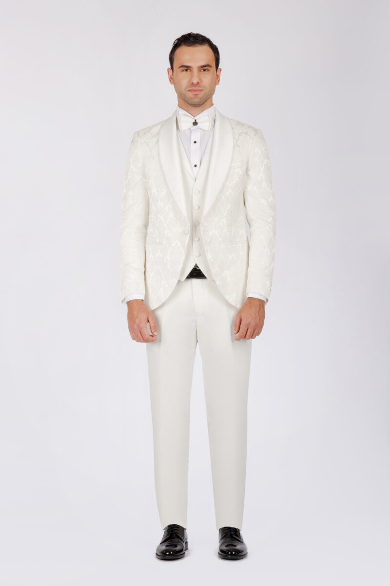 Brocade Wedding Suit with Shawl Satin Lapel