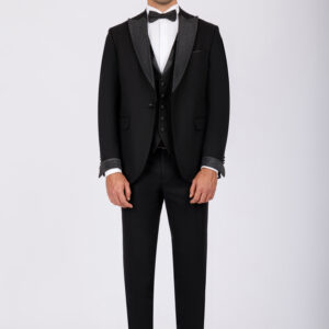 Wedding Suit with Removable Satin Lapel & Strass Details
