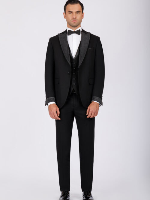 Wedding Suit with Removable Satin Lapel & Strass Details