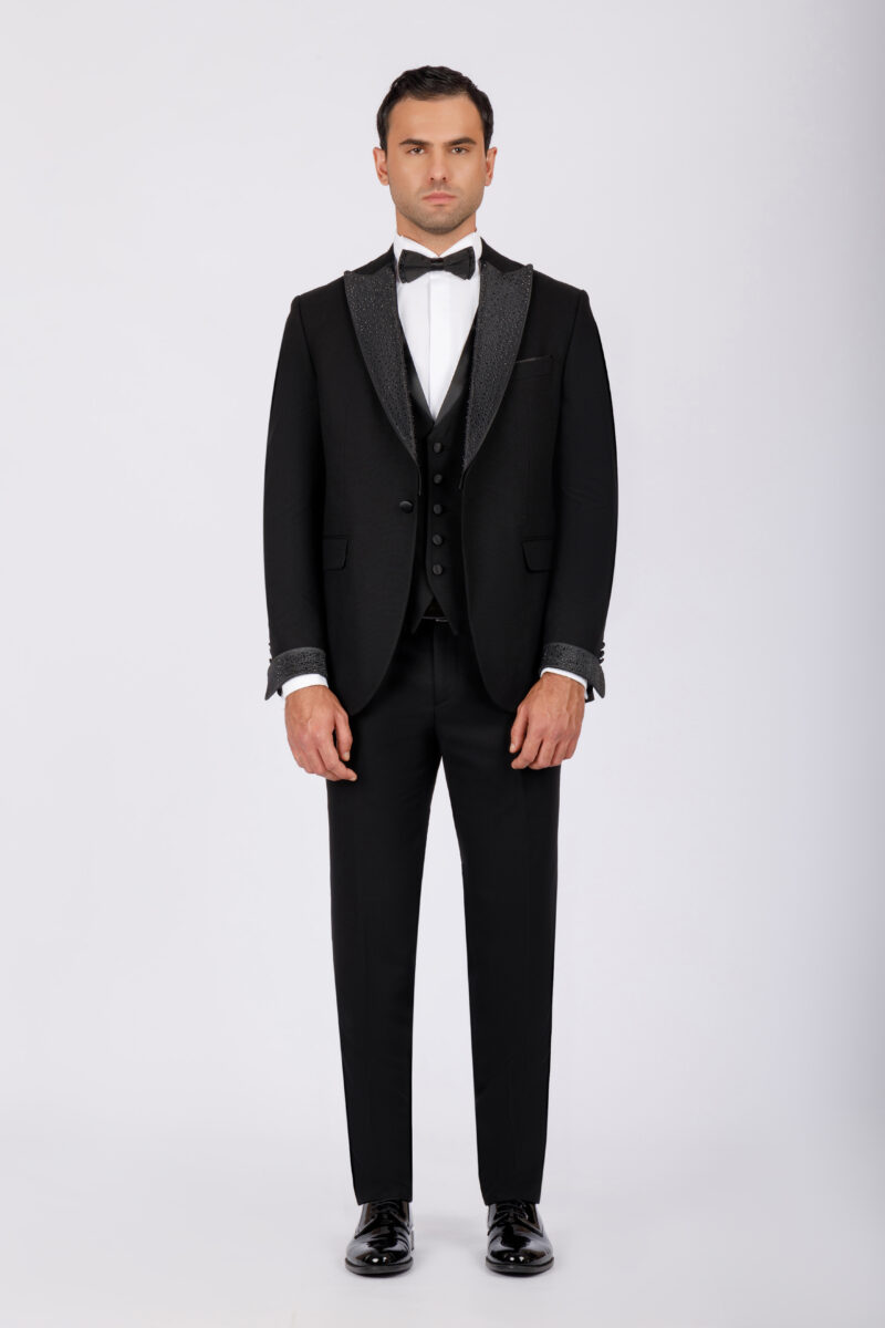 Wedding Suit with Removable Satin Lapel & Strass Details