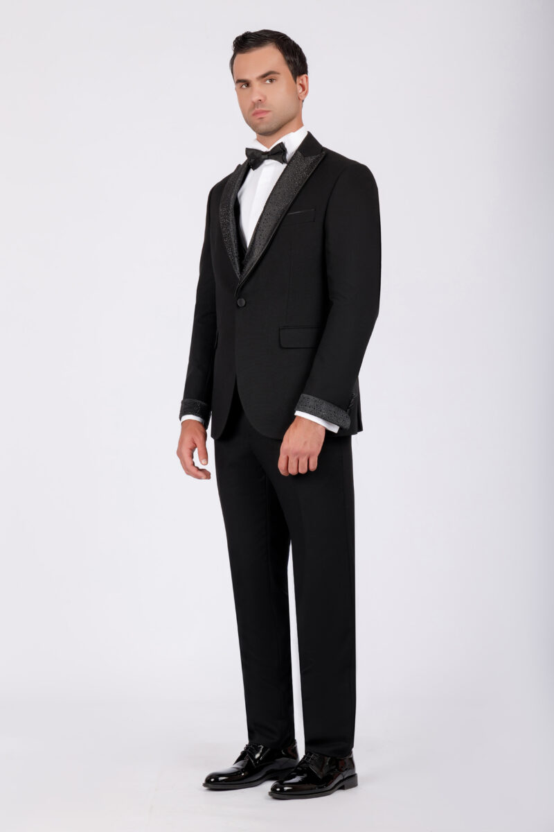 Wedding Suit with Removable Satin Lapel & Strass Details