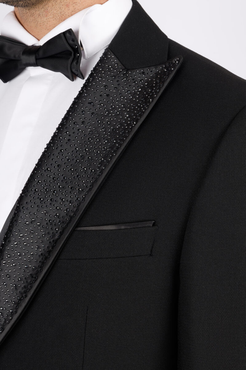 Wedding Suit with Removable Satin Lapel & Strass Details