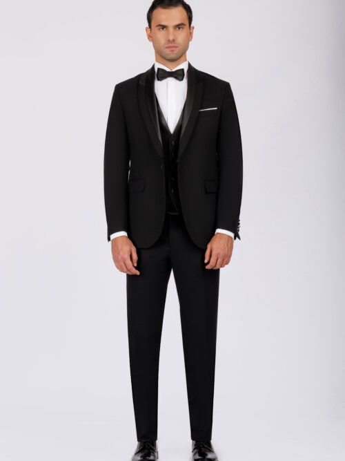 Wedding Suit with Removable Shawl Satin Lapel
