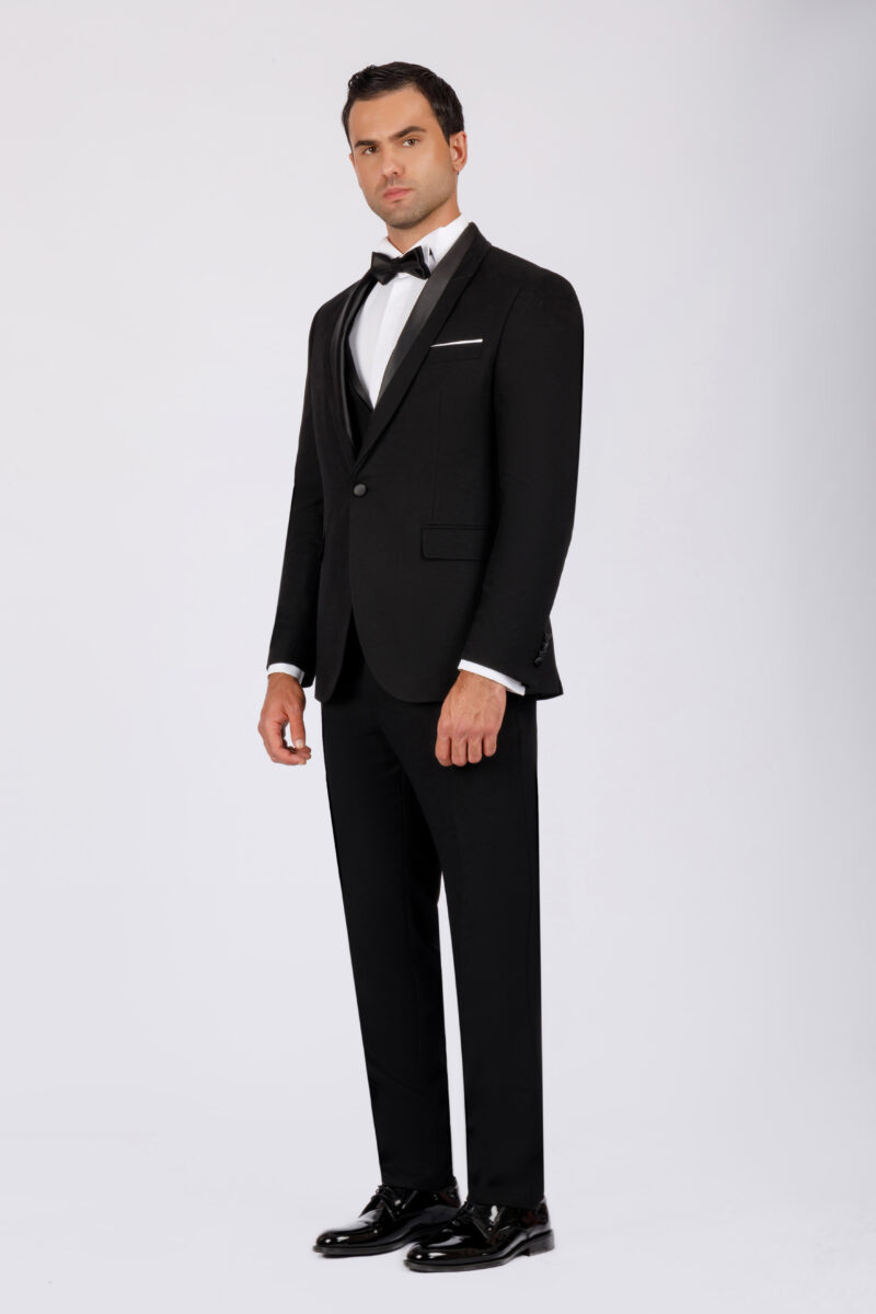 SK41sF18M014-Black-081-2 Wedding Suit with Removable Shawl Satin Lapel