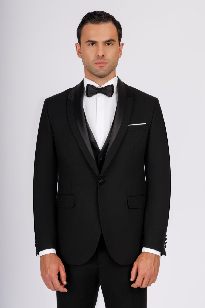 SK41sF18M014-Black-081-4 Wedding Suit with Removable Shawl Satin Lapel