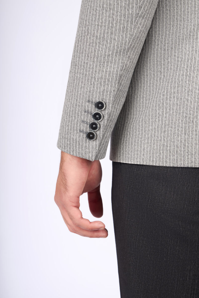 Slim Fit Striped Suit with Peak Lapel & Vest