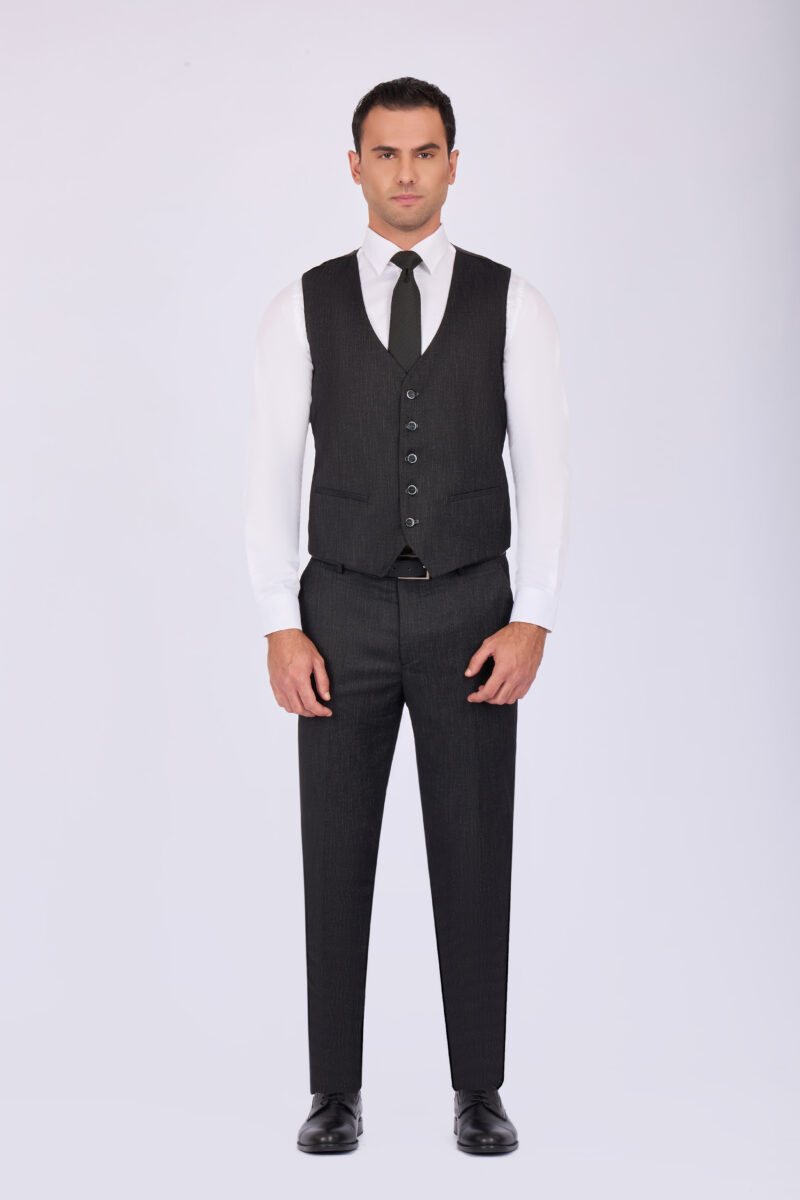 Slim Fit Striped Suit with Peak Lapel & Vest