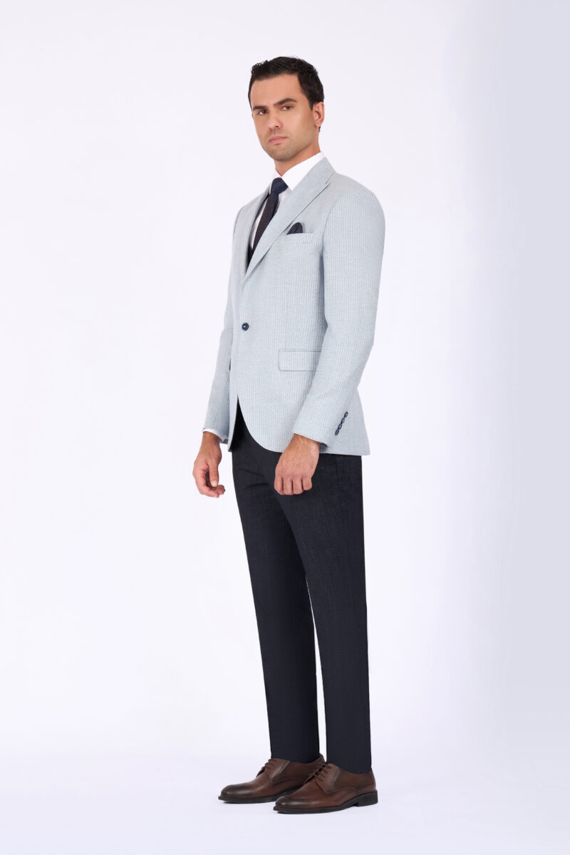 Slim Fit Striped Suit with Peak Lapel & Vest