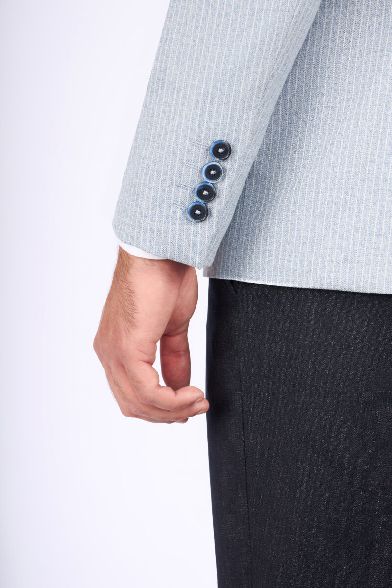 Slim Fit Striped Suit with Peak Lapel & Vest