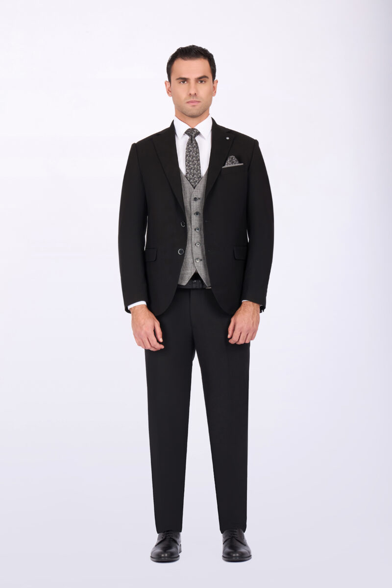 Slim Fit Suit with Notch Lapel & Double Face Vest