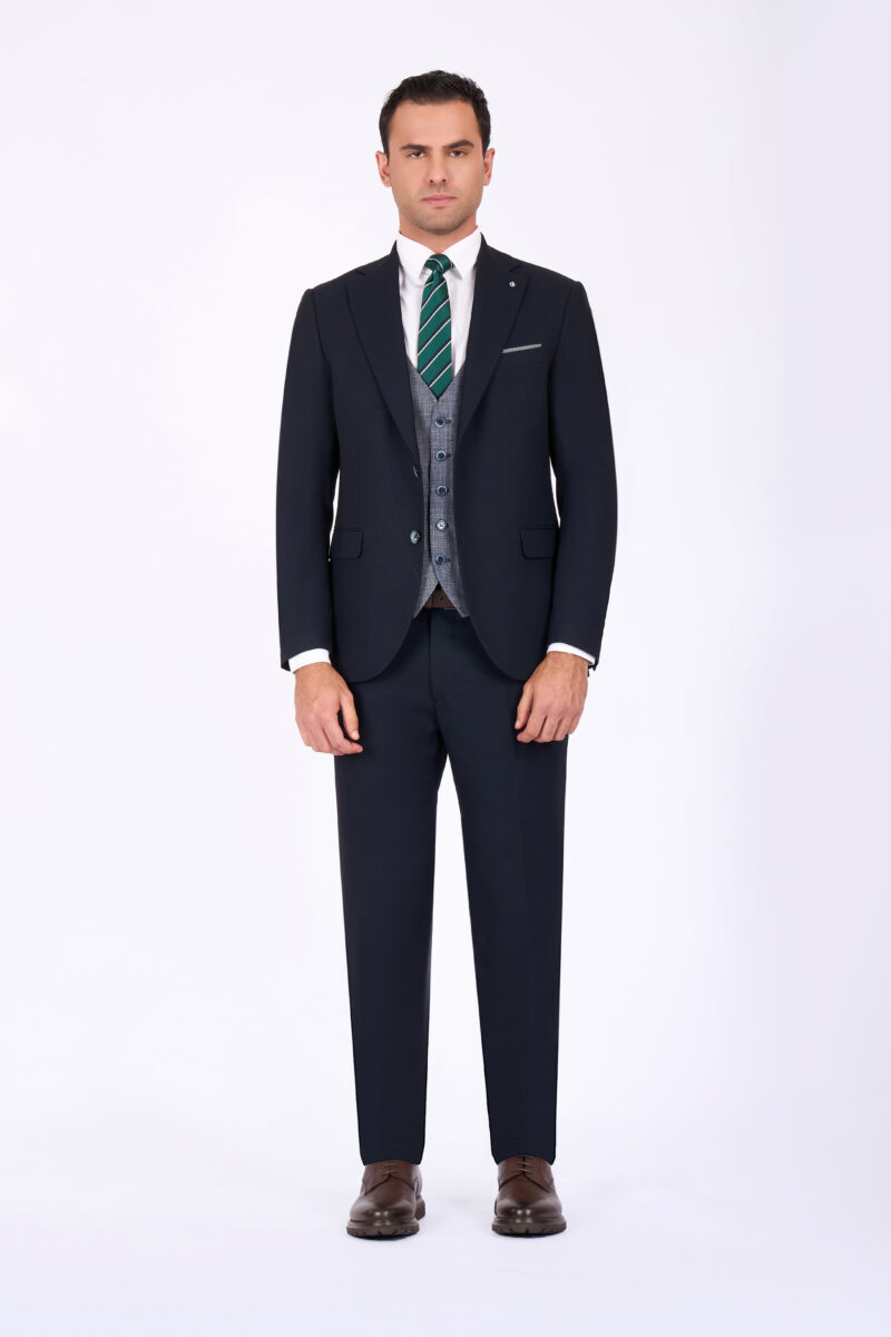 Sk41sf02m026-Navy-002-1 Slim Fit Suit with Notch Lapel & Double Face Vest