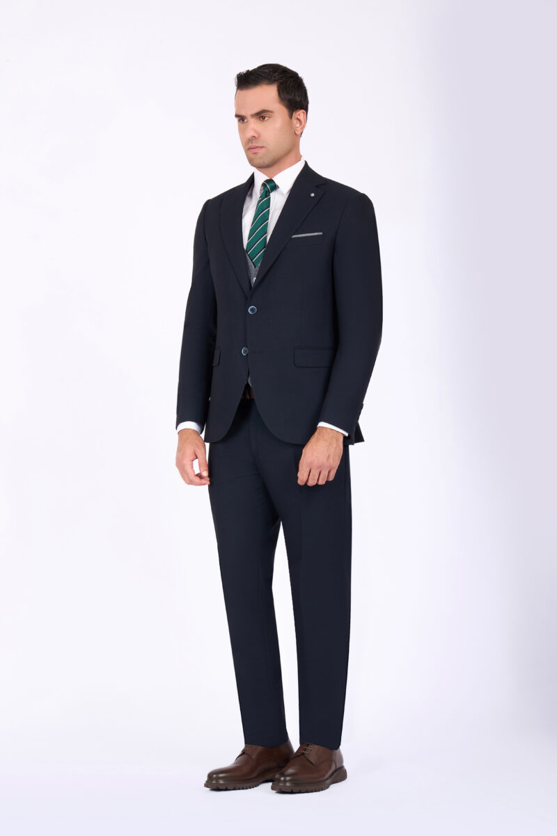 Sk41sf02m026-Navy-002-2 Slim Fit Suit with Notch Lapel & Double Face Vest